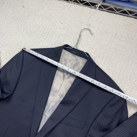 Kenneth Cole Mens 2 Piece Suit Blazer 40 R / Pants 34R Navy Blue Pine Striped - Picture 5 of 16